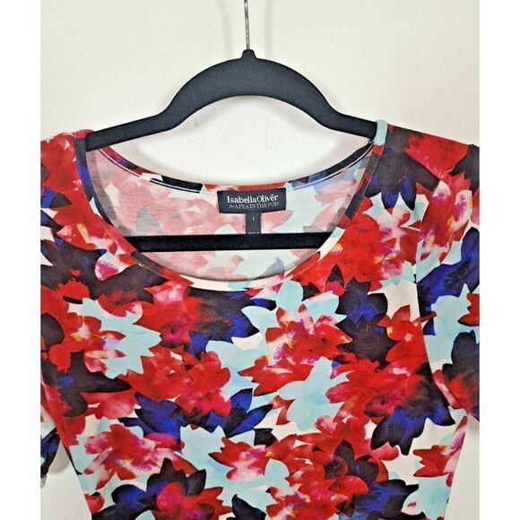 Isabella Oliver A PEA IN THE Maternity Dress Size 1 Small Pink Floral Rouched - Picture 5 of 9